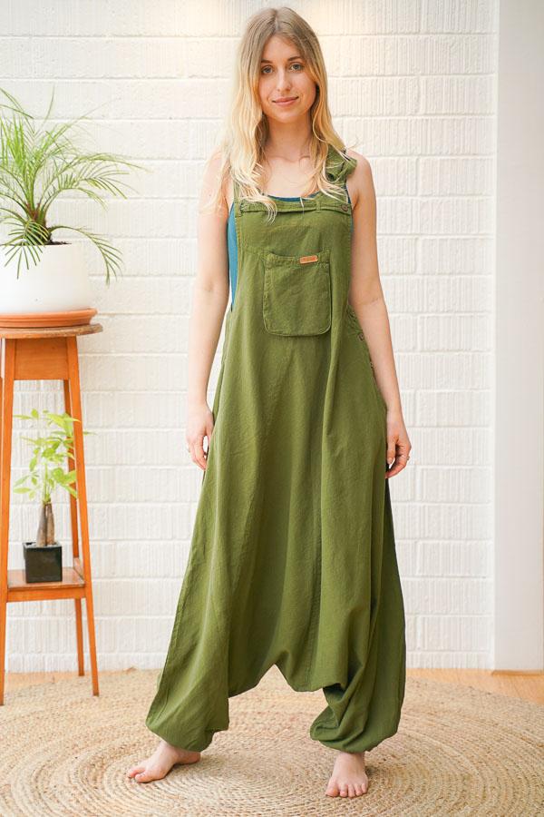 Katara Loose Fit Plain Cotton Dungarees - The Outpost NZ