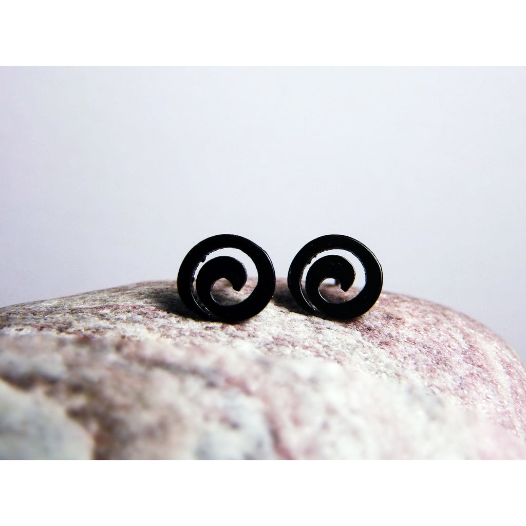Black Stud Earrings-JEWELLERY / EARRINGS-Jeab and Ru (THA)-Large Koru-The Outpost NZ