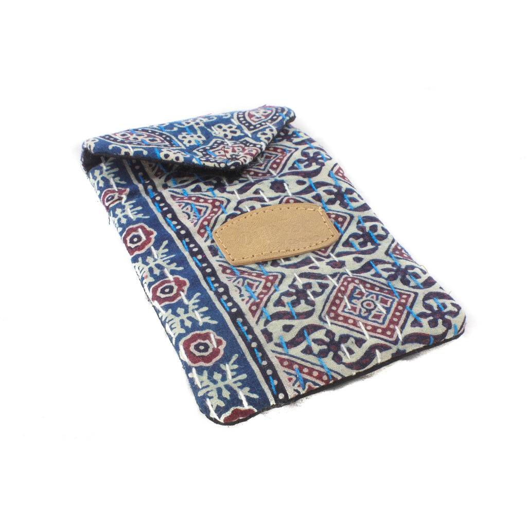 Block Print Mobile Pouch-ACCESSORIES / PURSES & WALLETS-BRIJWASI (IND)-Navy-The Outpost NZ