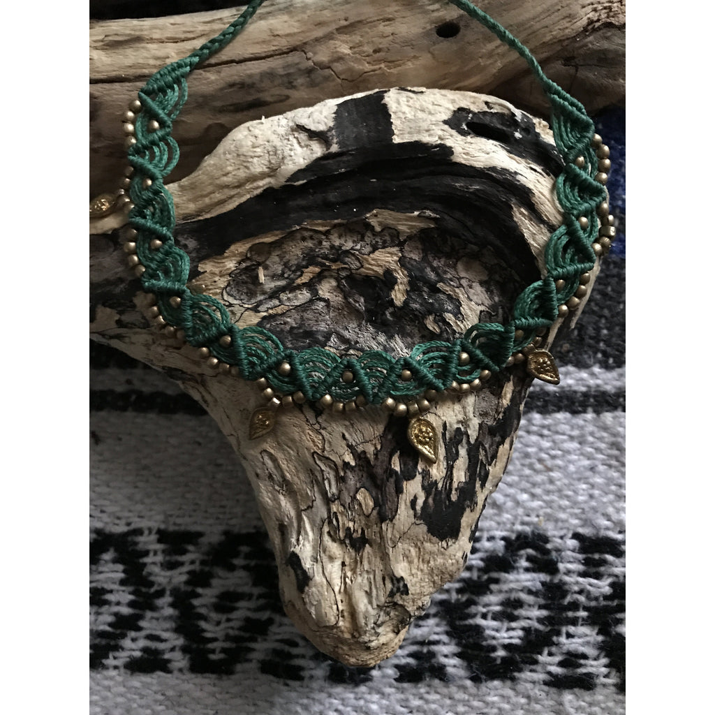 Charm Macrame Necklace-JEWELLERY / NECKLACE & PENDANT-Ganesh Macrame (IND)-Green-The Outpost NZ