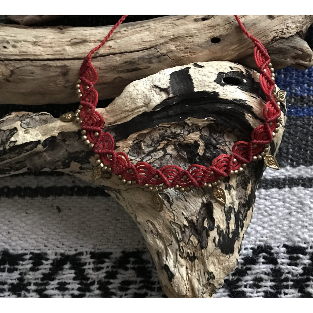 Charm Macrame Necklace-JEWELLERY / NECKLACE & PENDANT-Ganesh Macrame (IND)-Red-The Outpost NZ