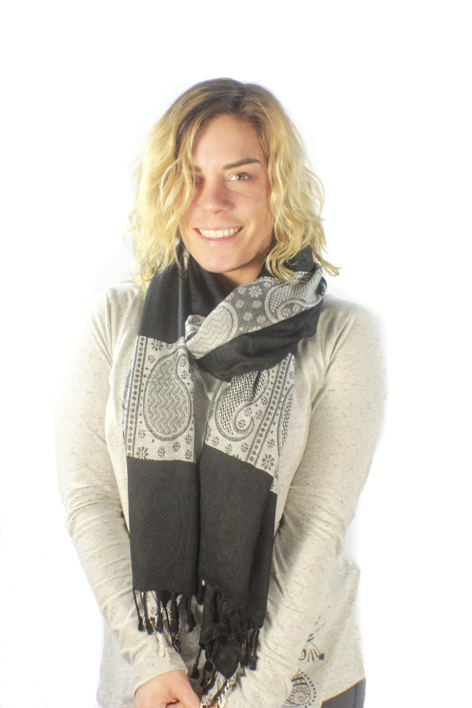 Check Paisley Shawl-ACCESSORIES / SCARVES-Preet Store (IND)-Black-The Outpost NZ