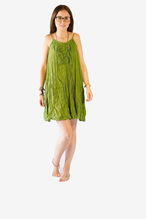 Cotton Lace Spagetti Dress-CLOTHING / DRESS-Faisamdin (THA)-Light Green-The Outpost NZ