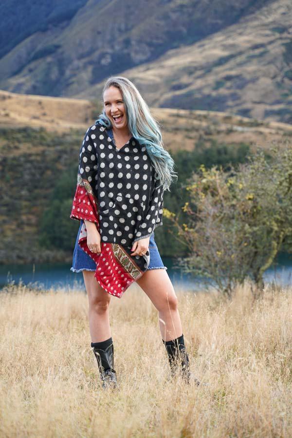 Debra Poncho-CLOTHING / PONCHO-Sweater & Pashmina House (NEP)-Dotty-Black-The Outpost NZ