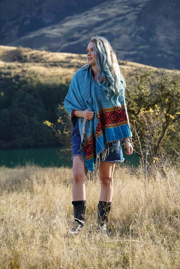 Diamond Poncho-CLOTHING / PONCHO-ASBA Exports (IND) discontinue-Teal-Mandala-The Outpost NZ