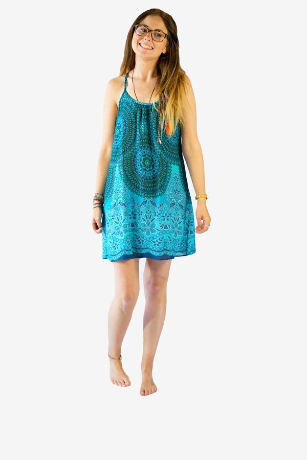 Emily Dress-CLOTHING / DRESS-Champagne2 (THA)-Sky Blue-Floral Mandala-The Outpost NZ