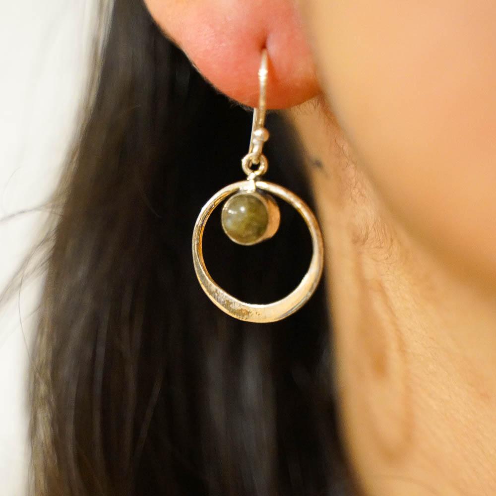 Floating Stone Earrings-JEWELLERY / EARRINGS-Gopal Brass Man (IND)-Sliver Plated-Labradorite-The Outpost NZ