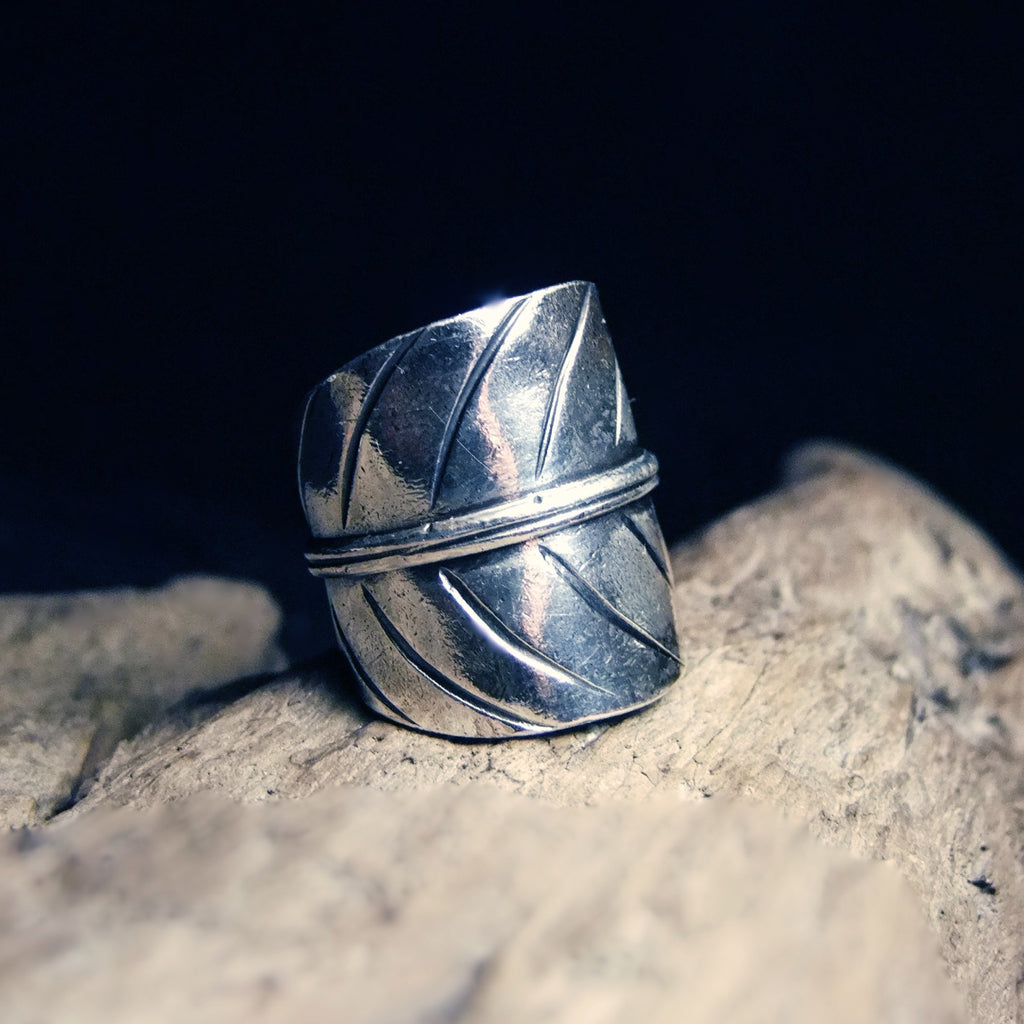 Folded Leaf Wide Silver Ring-JEWELLERY / RINGS-Jewelery Center (THA)-52-The Outpost NZ