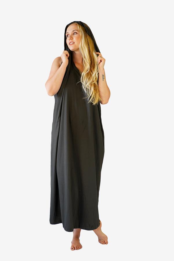 Leia Hooded Dress-CLOTHING / DRESS-Zeek (THA)-Charcoal-The Outpost NZ