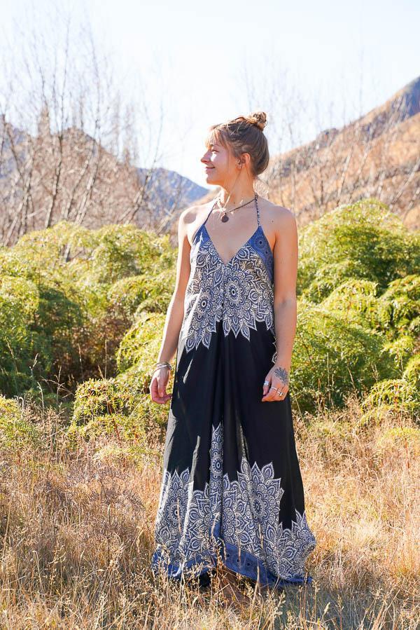 Maxi Freedom Dress-CLOTHING / DRESS-Big Colour (THA)-Border Mandala-Black-The Outpost NZ