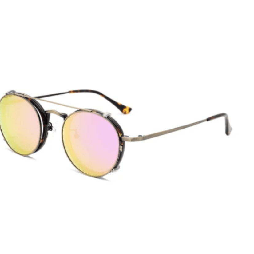 Moa Round Clip on Sunnies (P)-ACCESSORIES / SUNGLASSES-Lonsy Eyewear International Co.Ltd (CHI)-Metal, Pink Lense-The Outpost NZ
