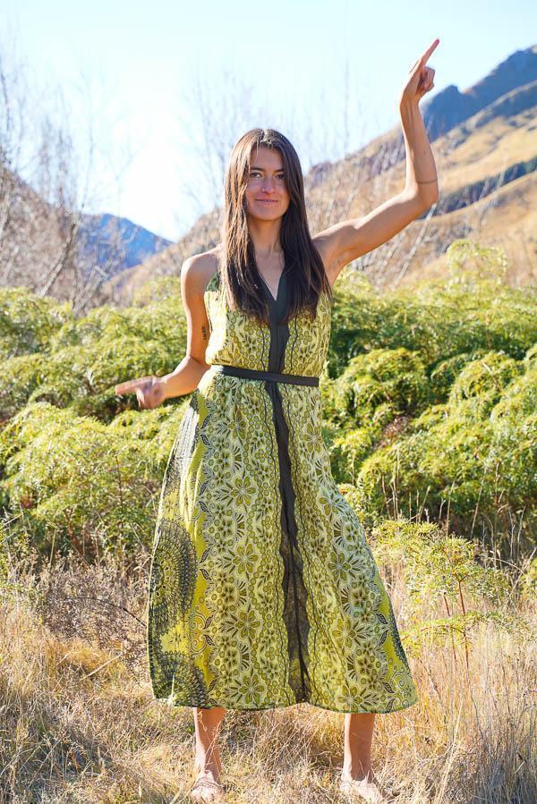 Monique dress-CLOTHING / DRESS-Champagne2 (THA)-Floral Mandala-Green-The Outpost NZ