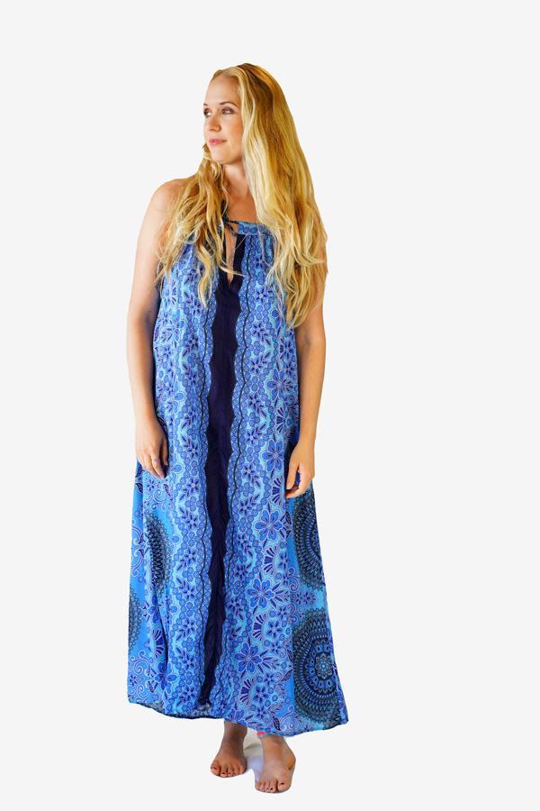 Monique dress-CLOTHING / DRESS-Champagne2 (THA)-Floral Mandala-Sky Blue-The Outpost NZ
