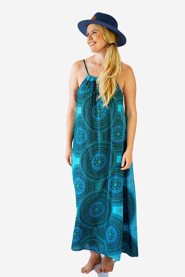 Monique dress-CLOTHING / DRESS-Champagne2 (THA)-Floral Mandala-Turquoise-The Outpost NZ