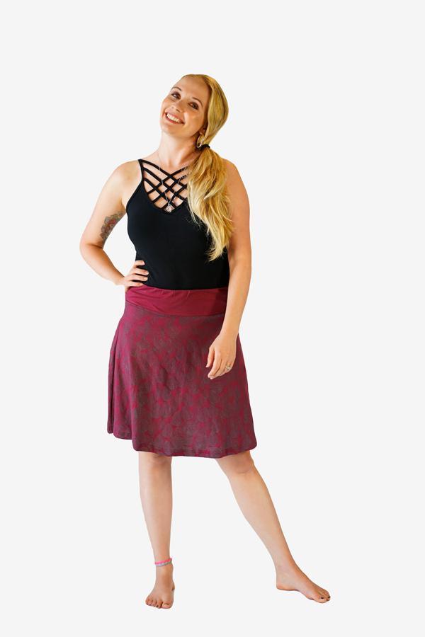 Organic Skater Skirt-CLOTHING / SKIRT-Trance Trip (NEP)-Leaf-Mulled wine-S/M-The Outpost NZ