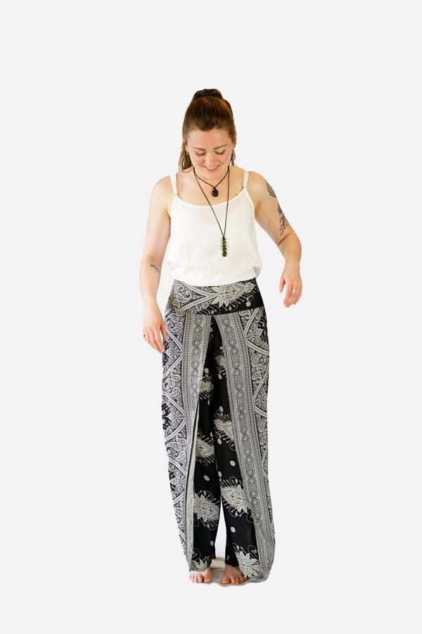 Printed Wrap Pants-CLOTHING / PANTS-Champagne2 (THA)-Sumatra-Black-The Outpost NZ