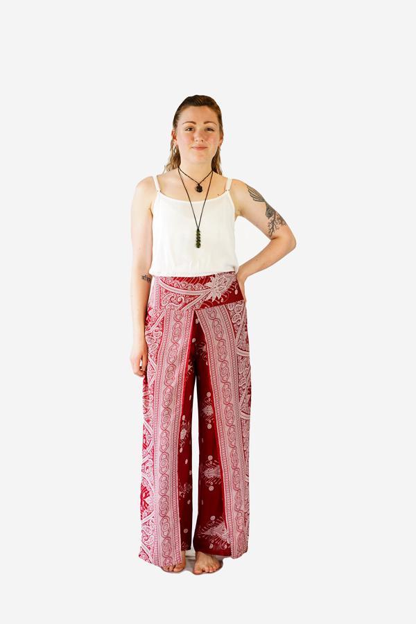 Printed Wrap Pants-CLOTHING / PANTS-Champagne2 (THA)-Sumatra-Maroon-The Outpost NZ