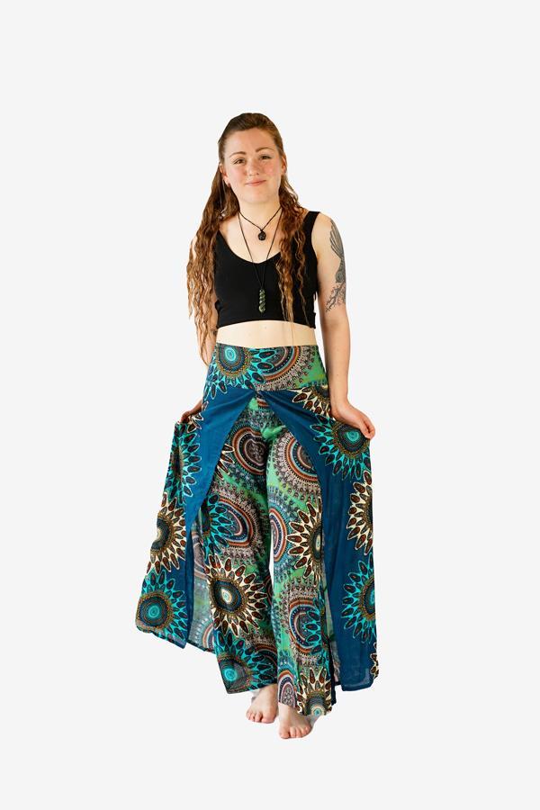 Printed Wrap Pants-CLOTHING / PANTS-Champagne2 (THA)-Wild Feather Mandala-Teal-The Outpost NZ
