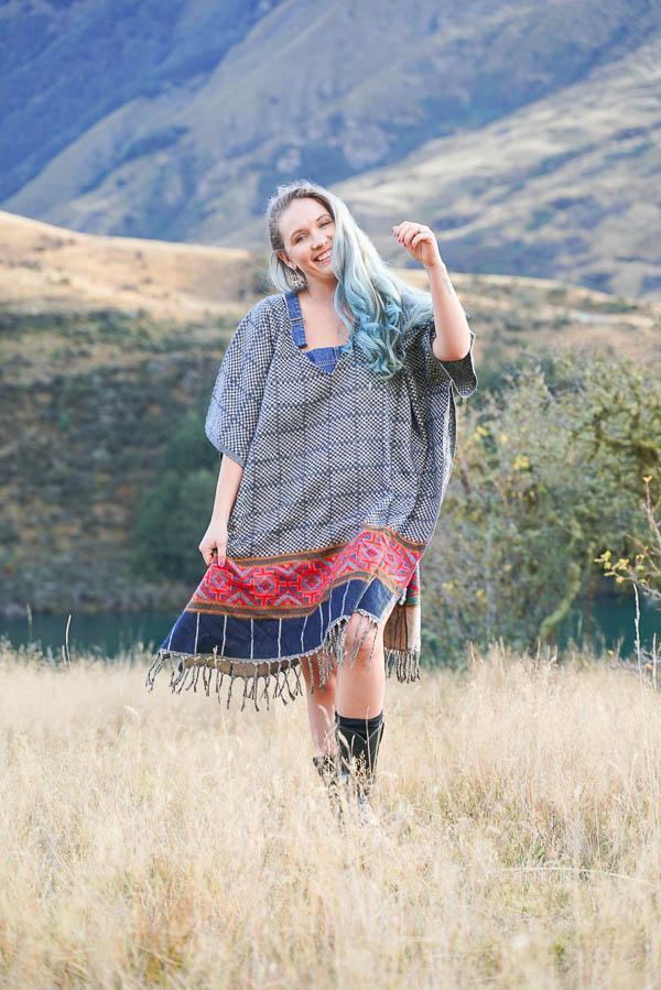 Sage Square Poncho-CLOTHING / PONCHO-ASBA Exports (IND) discontinue-Checkered-Blue-The Outpost NZ
