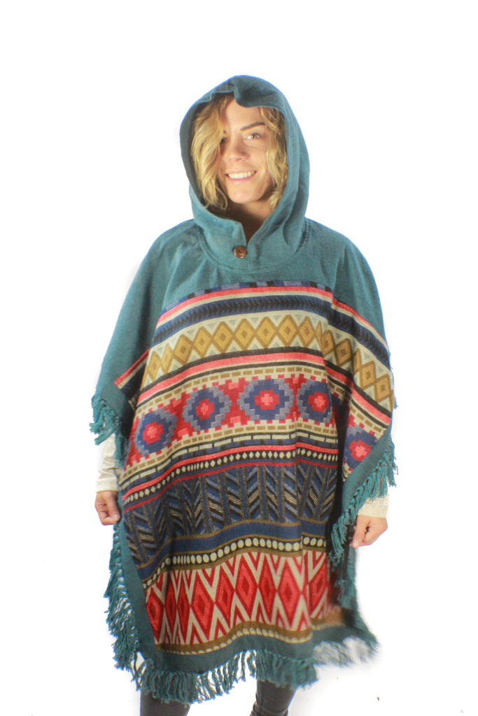 Zephyr Poncho-CLOTHING / PONCHO-Mt Fashion (NEP)-Motif-Teal-The Outpost NZ