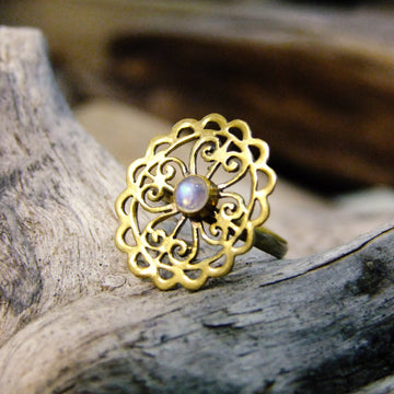 Alvia Stone Brass Ring-JEWELLERY / RINGS-Gopal Brass Man (IND)-Moonstone-The Outpost NZ