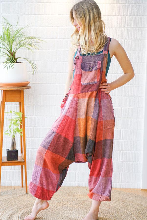Let Loose Fit Cotton Patchwork Dungarees - The Outpost NZ