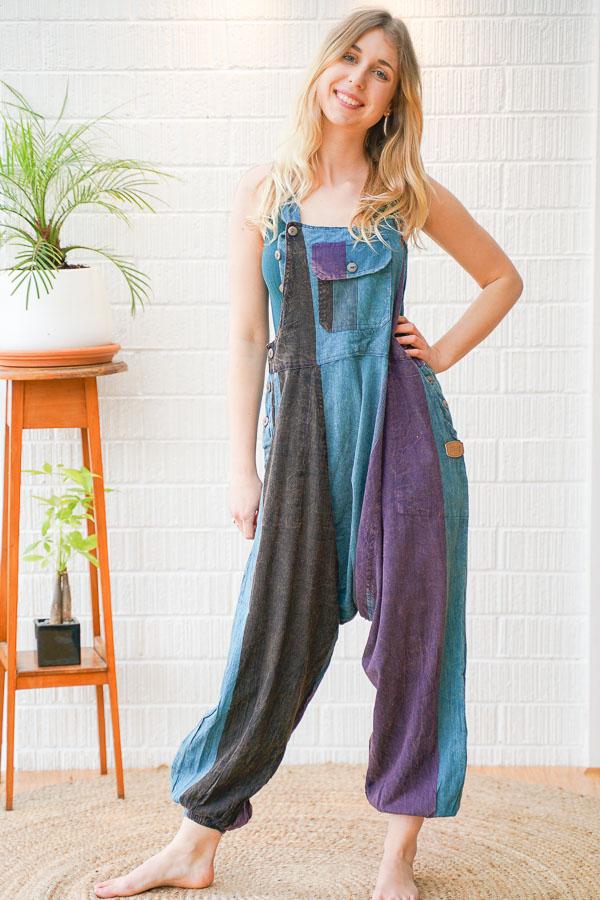 Let Loose Fit Cotton Patchwork Dungarees - The Outpost NZ