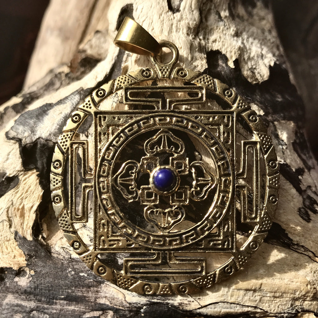 Aztec Brass Pendant-JEWELLERY / NECKLACE & PENDANT-Not specified-Blue-The Outpost NZ