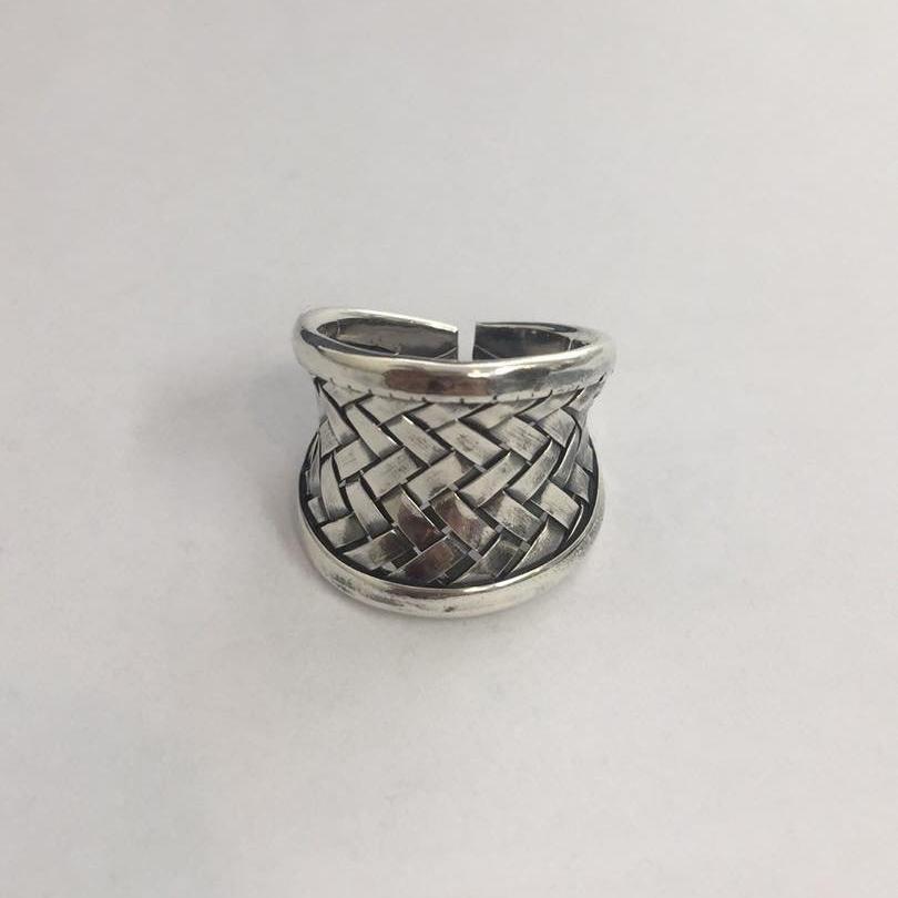 Basket Weave Wide Silver Ring-JEWELLERY / RINGS-Jewelery Center (THA)-Flat-52-The Outpost NZ
