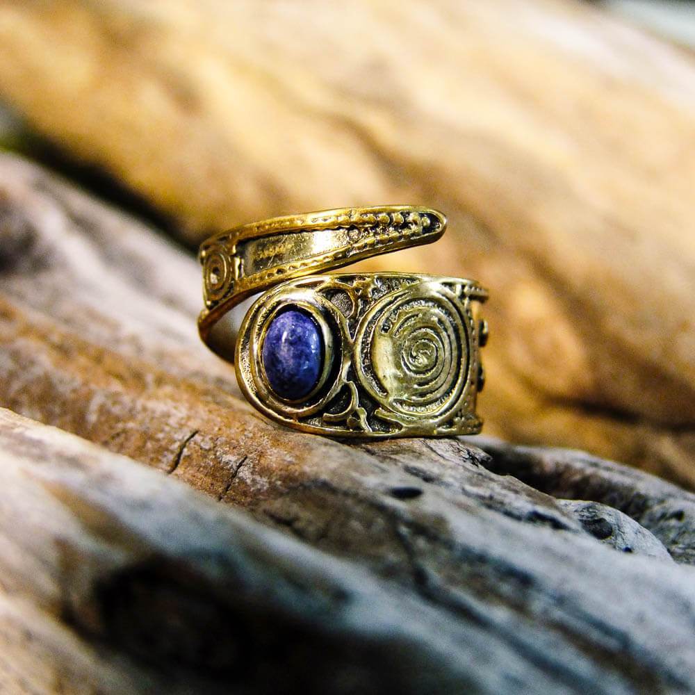 Bidita Stone Brass Ring-JEWELLERY / RINGS-Gopal Brass Man (IND)-Lapis Lazuli-The Outpost NZ