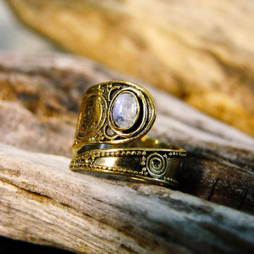 Bidita Stone Brass Ring-JEWELLERY / RINGS-Gopal Brass Man (IND)-Moonstone-The Outpost NZ