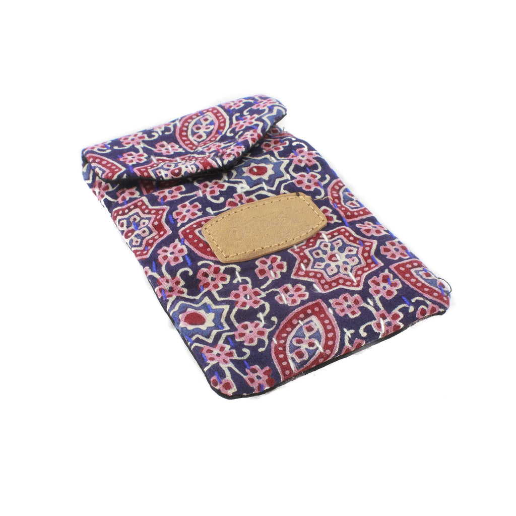 Block Print Mobile Pouch-ACCESSORIES / PURSES & WALLETS-BRIJWASI (IND)-Purple-The Outpost NZ
