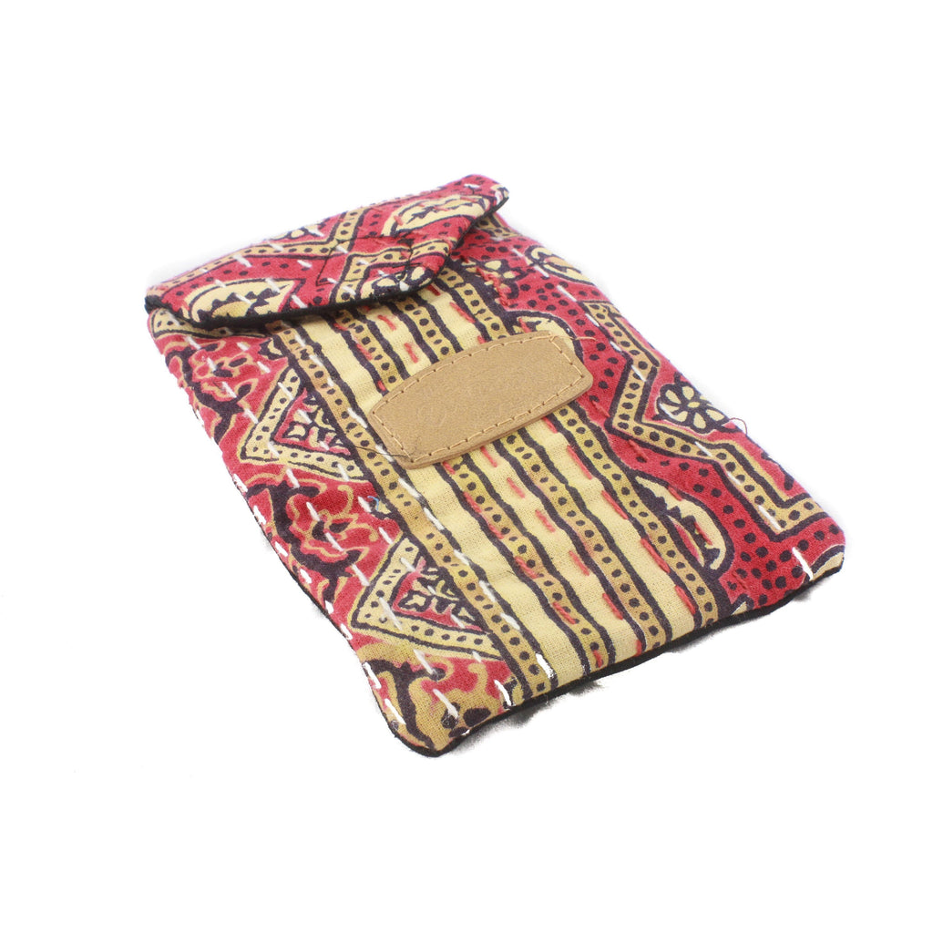 Block Print Mobile Pouch-ACCESSORIES / PURSES & WALLETS-BRIJWASI (IND)-Red-The Outpost NZ
