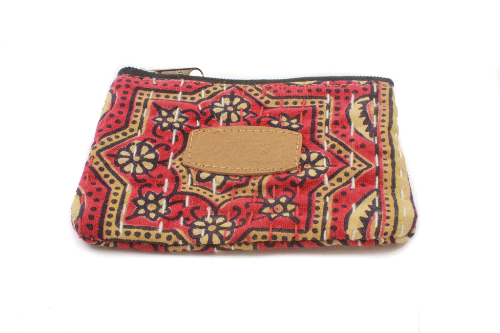 Block Print Pouches-ACCESSORIES / PURSES & WALLETS-BRIJWASI (IND)-Maroon-Single Zip-Small-The Outpost NZ