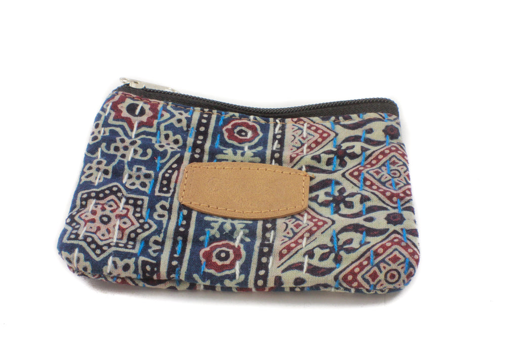 Block Print Pouches-ACCESSORIES / PURSES & WALLETS-BRIJWASI (IND)-Navy-Single Zip-Small-The Outpost NZ