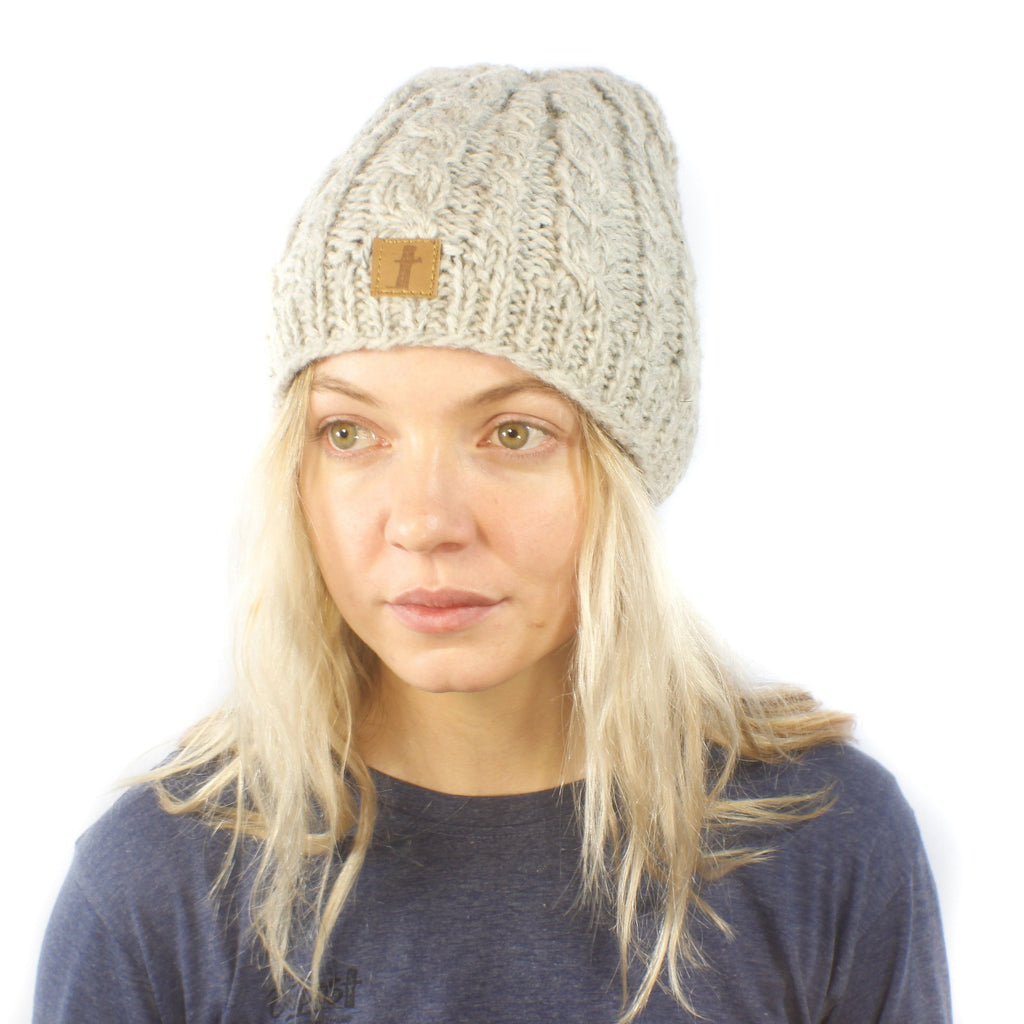 Cable Rugby Beanie-ACCESSORIES / BEANIES-Sweater & Pashmina House (NEP)-Beige-The Outpost NZ