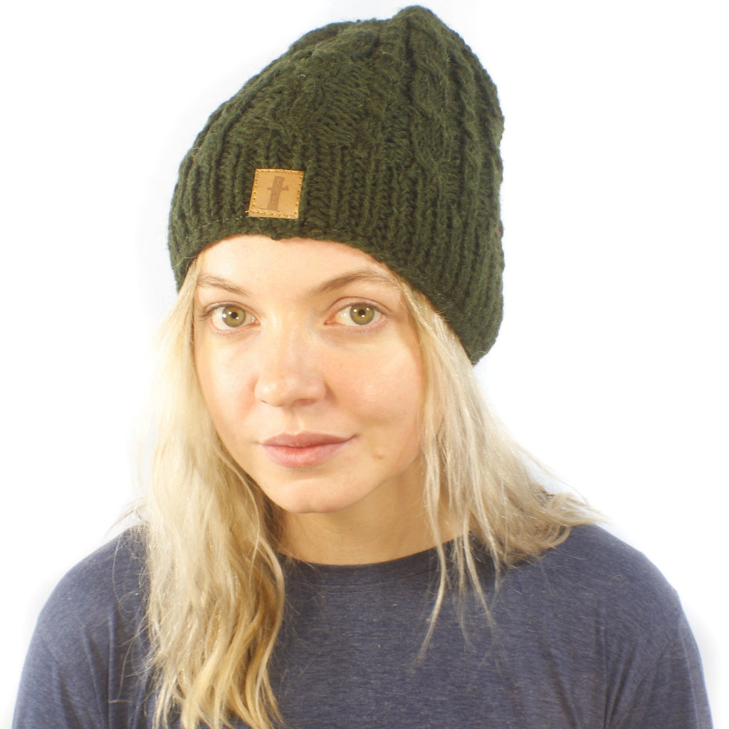 Cable Rugby Beanie-ACCESSORIES / BEANIES-Sweater & Pashmina House (NEP)-Green-The Outpost NZ