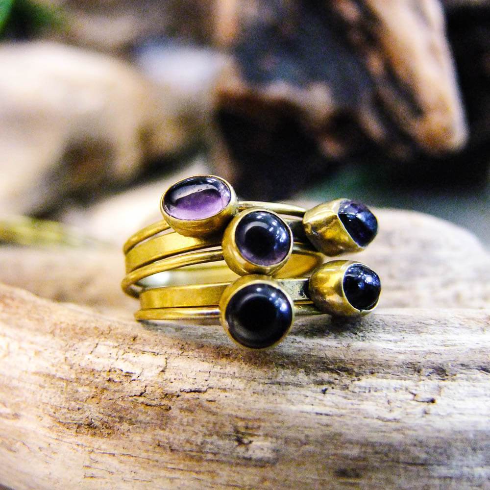 Chakra Stacking Brass Ring-JEWELLERY / RINGS-Gopal Brass Man (IND)-Amethyst-The Outpost NZ