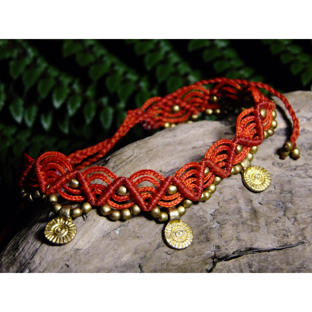 Charm Macrame Anklet-JEWELLERY / ANKLET-Ganesh Macrame (IND)-Red-The Outpost NZ