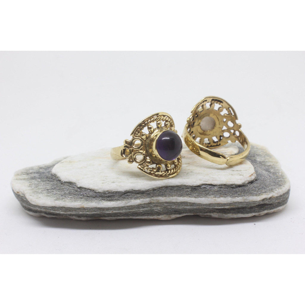 Circle Stone Brass Ring-RINGS-Not specified-Amethyst-The Outpost NZ