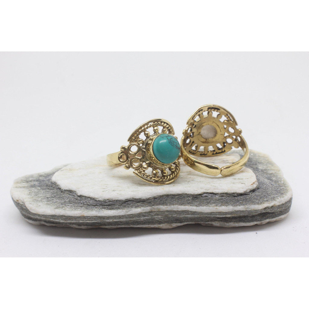 Circle Stone Brass Ring-RINGS-Not specified-Howlite-The Outpost NZ