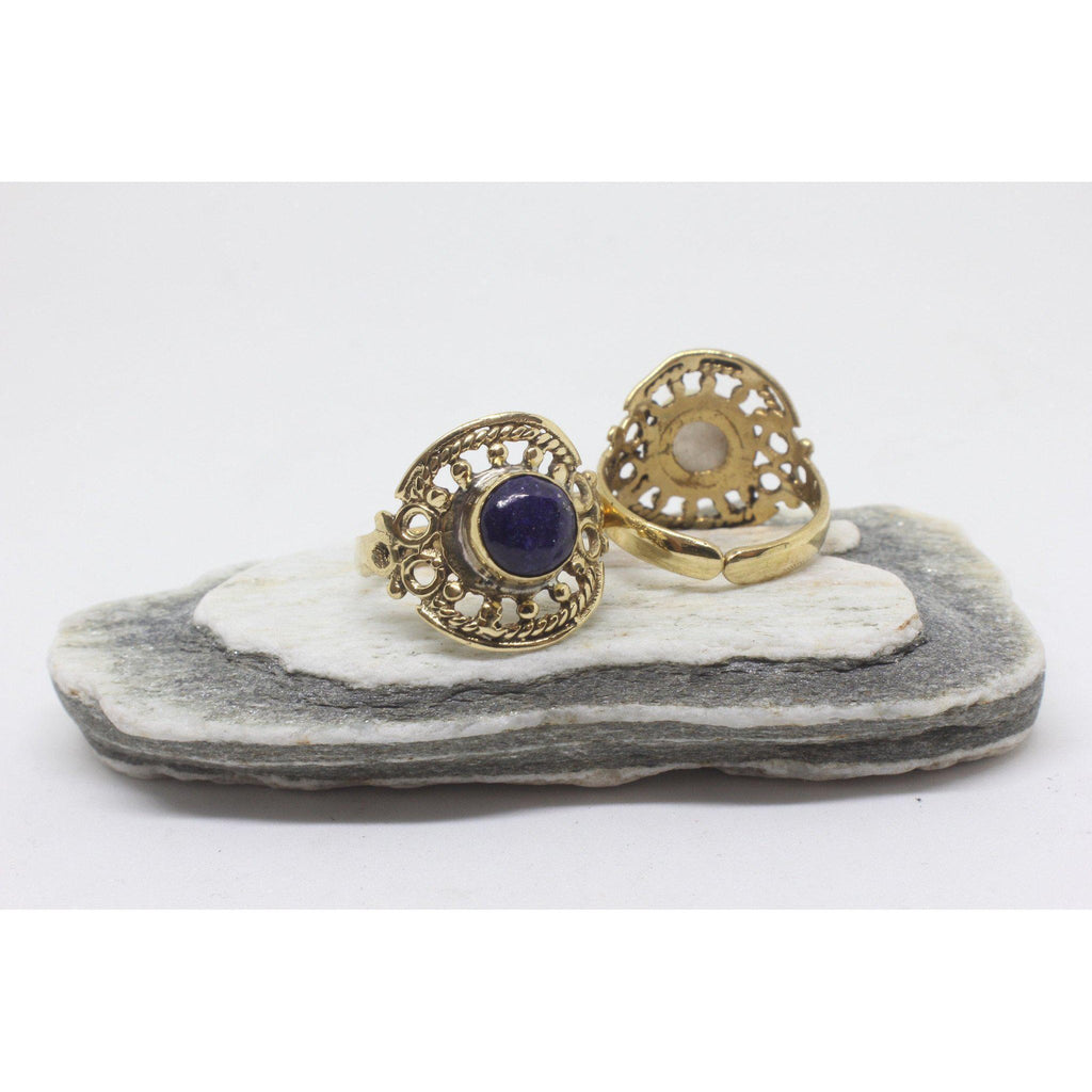 Circle Stone Brass Ring-RINGS-Not specified-Lapis Lazuli-The Outpost NZ