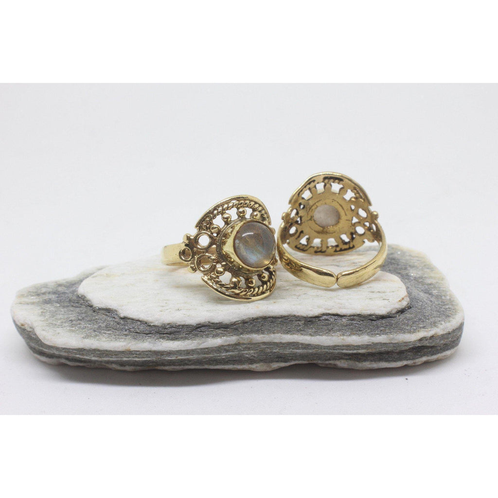 Circle Stone Brass Ring-RINGS-Not specified-Moonstone-The Outpost NZ