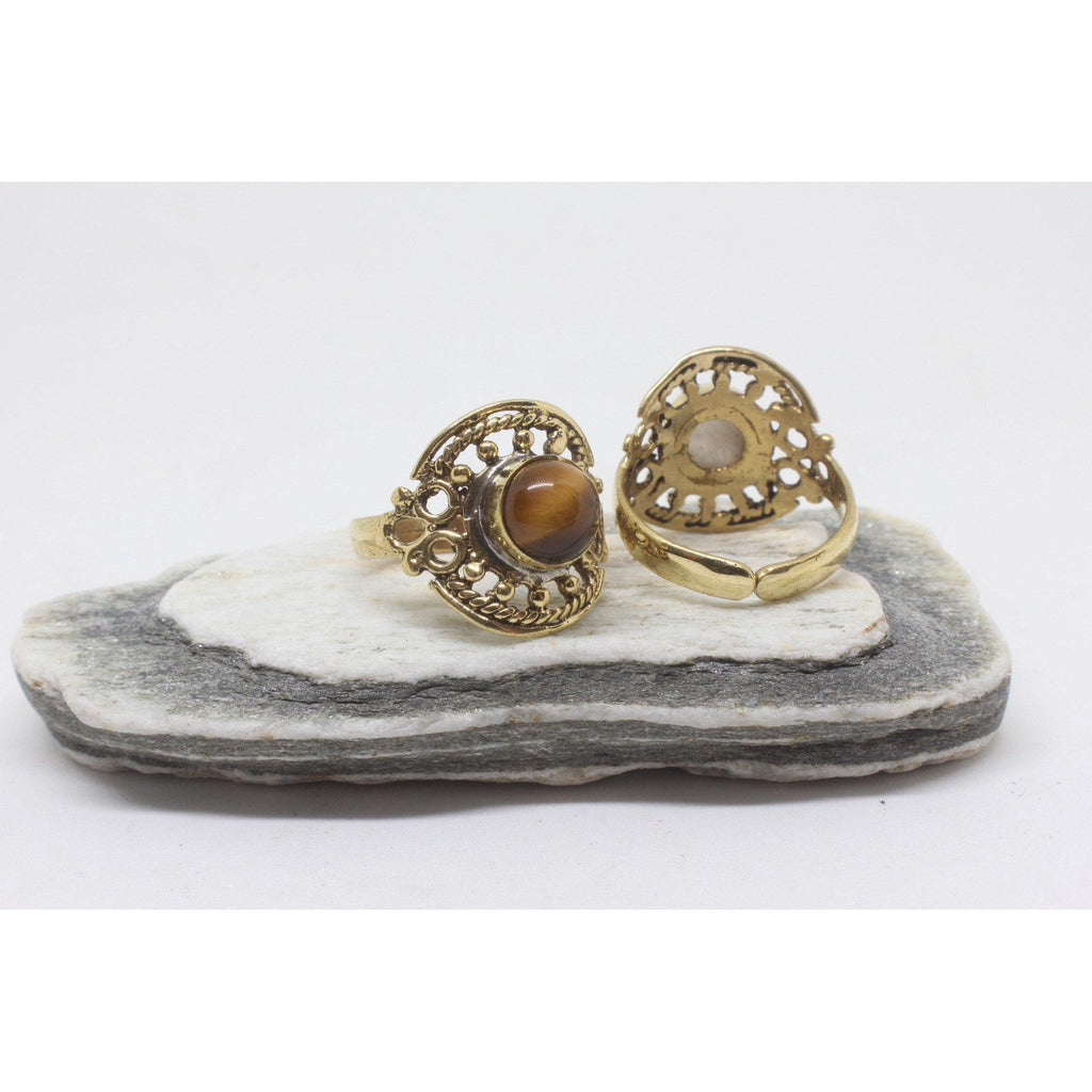 Circle Stone Brass Ring-RINGS-Not specified-Tigers Eye-The Outpost NZ