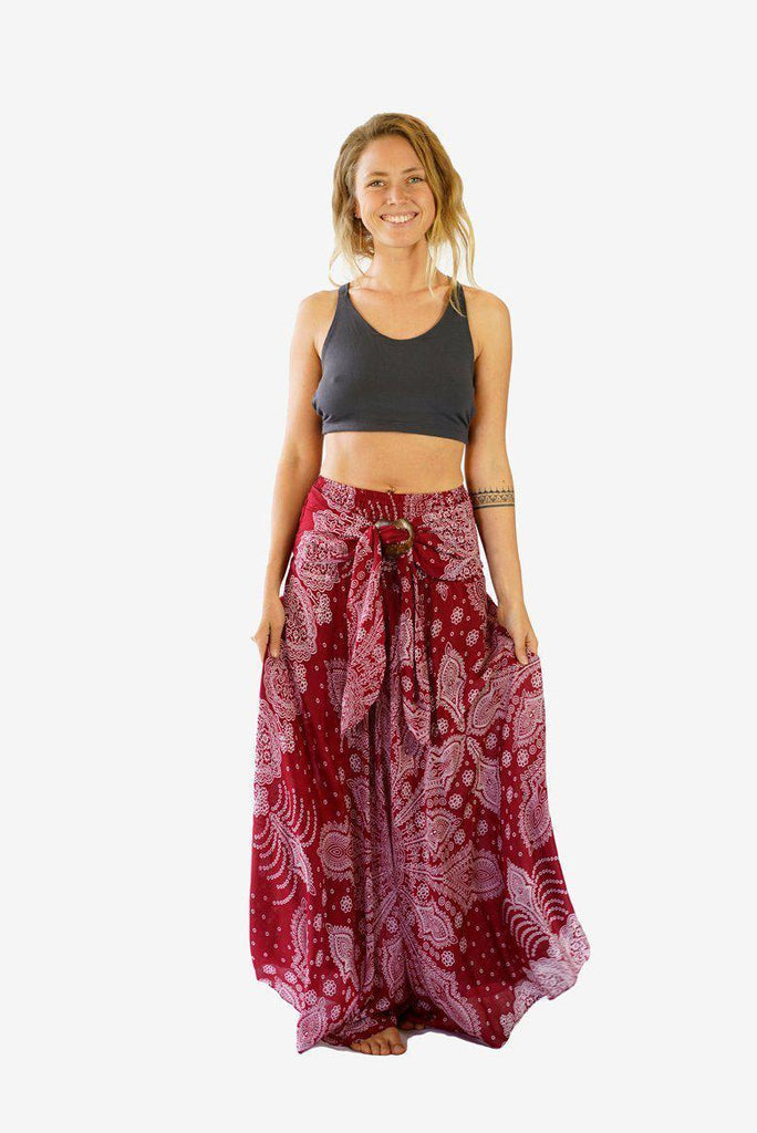 Coconut Skirt Dress-CLOTHING / SKIRT-Champagne2 (THA)-Sumatra-Maroon-The Outpost NZ