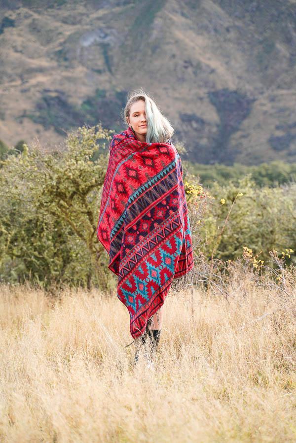 Cosy Cuba Shawl-ACCESSORIES / SCARVES-Varanasi Silk (IND)-Red Geo-The Outpost NZ