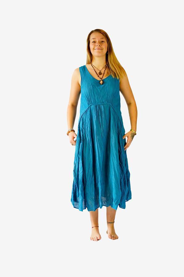 Cotton Country Dress-CLOTHING / DRESS-Faisamdin (THA)-Blue-The Outpost NZ