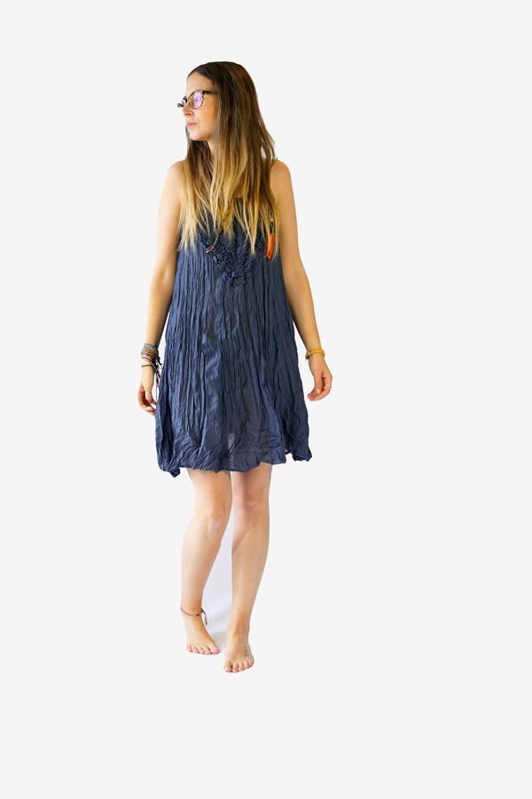 Cotton Lace Spagetti Dress-CLOTHING / DRESS-Faisamdin (THA)-Navy-The Outpost NZ