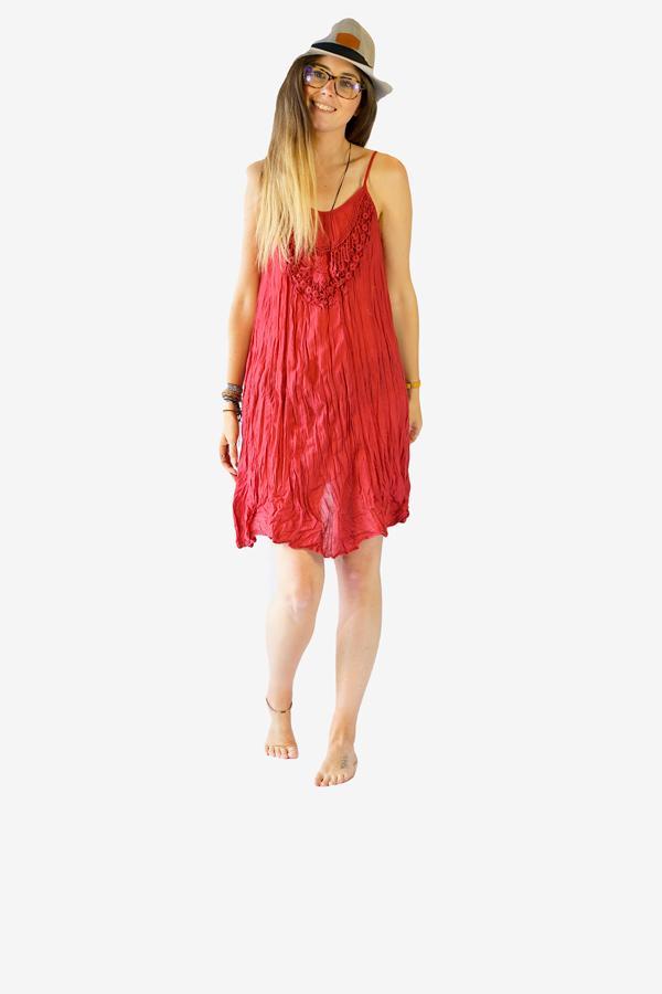 Cotton Lace Spagetti Dress-CLOTHING / DRESS-Faisamdin (THA)-Red-The Outpost NZ