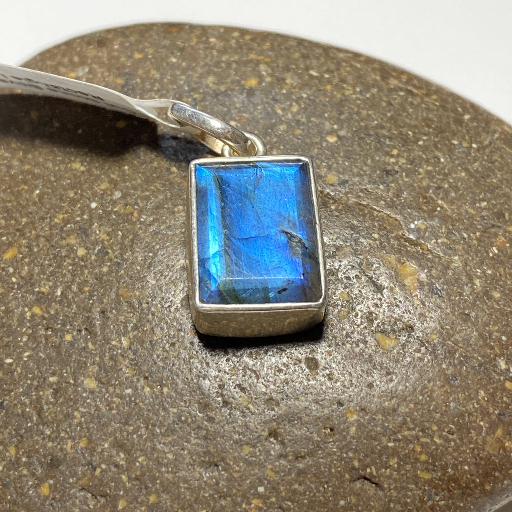 Cut Stone Silver Pendants-JEWELLERY / NECKLACE & PENDANT-Dynamic Silver (IND)-Rectangle-Labradorite-The Outpost NZ